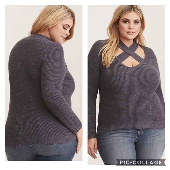 NWT TORRID GREY CROSS FRONT PULLOVER SWEATER
